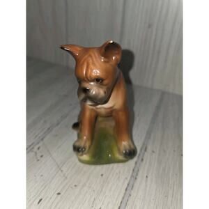 Vintage 5" Sitting Boxer Dog Figurine Hand Painted Ceramic Norleans Japan Read